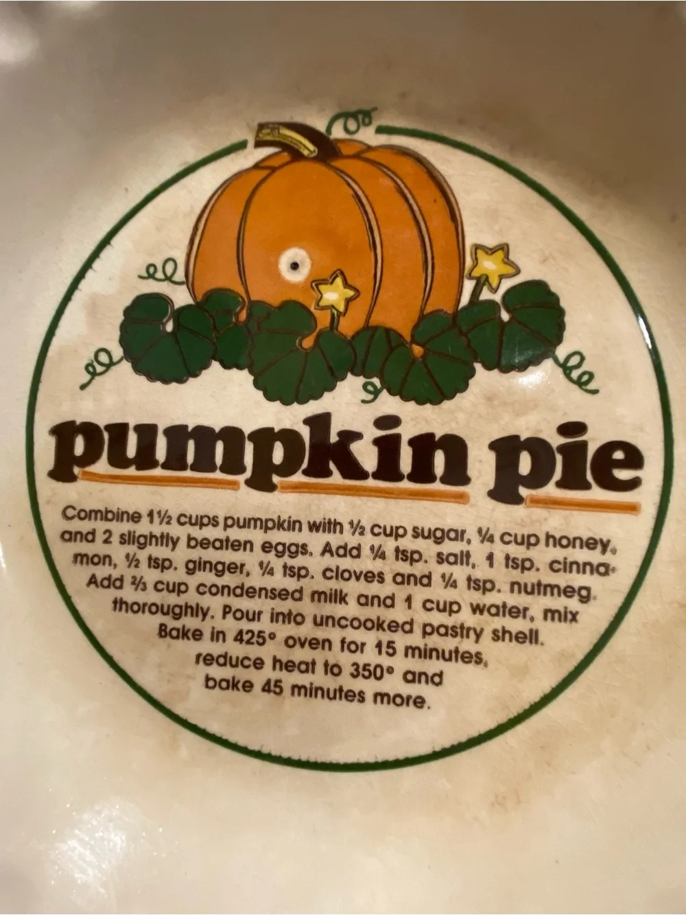 Thanksgiving Pumpkin Pie Ceramic Pie Dish with Orange Pumpkin Graphic- Fallcore